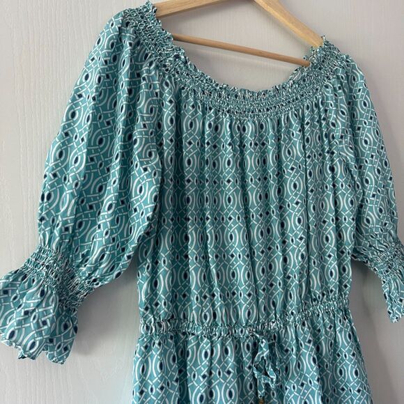 Paloma‎ Blue Womens Calypso 100% Silk Mini Blouson Off the Shoulder Dress Medium - Picture 3 of 8